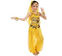 Dance Costume Belly Dancer Outfit Dancing Kids Scientist Egyptian Girls Pants Flash Victorian School Girl Firefighter Costumes Dress Up Ballet Fancy,Yellow,7-8 Years