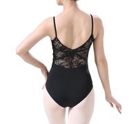 Dance Elite Qirina Ballet Leotard Ruched Camisole Lace Crisscross Back, Black, XS