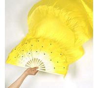Dance Fan,Belly Dance Fans Party Belly Dance Professional Reusable Portable Costume Stage Accessories Colorful Long Veil Silk Fan(Yellow)