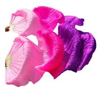 Dance fan,silk fans, Belly Dance Bamboo Fan Veils Real Silk Handmade Dyed Gradient Design Multiple Sizes 24 Colors 1 Pair(21,XL-230x90cmReal Silk)