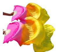 Dance fan,silk fans, Belly Dance Bamboo Fan Veils Real Silk Handmade Dyed Gradient Design Multiple Sizes 24 Colors 1 Pair(23,2XL-280x90Real Silk)