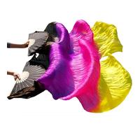 Dance fan,silk fans, Belly Dance Bamboo Fan Veils Real Silk Handmade Dyed Gradient Design Multiple Sizes 24 Colors 1 Pair(12,XL-230x90cmReal Silk)