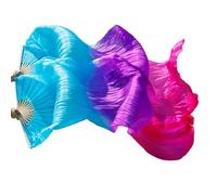 Dance fan,silk fans, Belly Dance Bamboo Fan Veils Real Silk Handmade Dyed Gradient Design Multiple Sizes 24 Colors 1 Pair(20,S-120x90cmReal Silk)