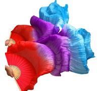 Dance fan,silk fans, Belly Dance Bamboo Fan Veils Real Silk Handmade Dyed Gradient Design Multiple Sizes 24 Colors 1 Pair(8,2XL-280x90Real Silk)