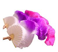 Dance fan,silk fans, Belly Dance Bamboo Fan Veils Real Silk Handmade Dyed Gradient Design Multiple Sizes 24 Colors 1 Pair(Onecolor,M-150x90cm Real Silk)