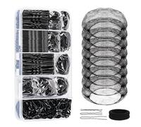 Dance Hair Accessories Kit, Includes 100 U-Pins, 50 Bobby Pins, 100 Elastic Bands, 8 Invisible Hair Nets & 2 Hair Ties for Ballet Buns & Dance Competitions (Black)