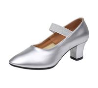 Dance Heels Flat Sandals for Women Irish Dancing Shoes Women's Mid Low Heel Salsa Tango Ballroom Latin Party Outdoor Summer UK Black Womens Glitter Closed Toe Samba Waltz Social c-Silver Size 2.5