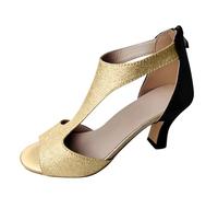 Dance Heels Wedge Sandals for Women Platform Womens Sequined Leather Pointed Toe Kitten Heel Latin Ballroom Shoes Women's Mid Low Salsa Tango Party Outdoor Boots Club Mesh Elegant Summer
