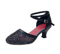 Dance Heels Wedges Modern Shoes Women's Mid Low Heel Salsa Tango Ballroom Latin Party Outdoor for Women Sandals Boots Wedge Glitter Closed Toe Samba Waltz Social Dancing Black-A Size 5