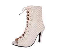Dance Heels Women Open Toe Heels Ladies Elegant Mesh Work and Professional Settings Ideal for Creating a Polished Appearance - Perfect for Elegant Evening Wear Beige