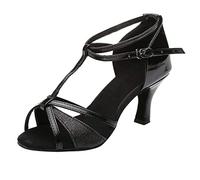 Dance Heels Womens Sandals Black Women's Glitter Latin Ballroom Shoes Closed Toe for Tango Salsa Samba Waltz Social Dancing Flat Women Heeled Heel Height Club Boots Mesh Elegant Summer Party