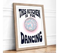 Dance Kitchen Disco Retro Framed Wall Art Print A1 (84.1×59.4cm) Oak, Wall Decor for Living Room, Bedroom, Office & Home, Ready to Hang, Art Gift