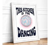 Dance Kitchen Disco Retro Framed Wall Art Print A2 (59.4×42cm) White, Wall Decor for Living Room, Bedroom, Office & Home, Ready to Hang, Art Gift