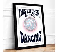 Dance Kitchen Disco Retro Framed Wall Art Print A4 (29.7×21cm) Black, Wall Decor for Living Room, Bedroom, Office & Home, Ready to Hang, Art Gift