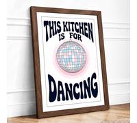 Dance Kitchen Disco Retro Framed Wall Art Print A4 (29.7×21cm) Walnut, Wall Decor for Living Room, Bedroom, Office & Home, Ready to Hang, Art Gift