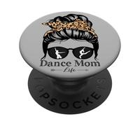 Dance Mom Messy Bun Hair Funny Leopard Dancer PopSockets Adhesive PopGrip