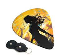 Dance Music Guitar Picks 6 Pcs, 0.96mm Thickness Celluloid Plectrum with Leather Picks Holder, Personalized Guitar Pick for Bass Electric Acoustic Guitars Lovers Gift