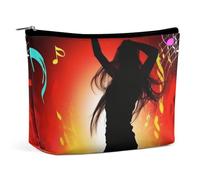 Dance Music Makeup Bag, Portable PU Leather Cosmetic Bag with Zipper Pouch, Waterproof Travel Toiletry Bag for Women Men