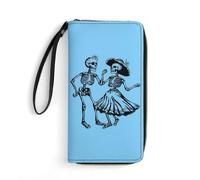 Dance of Death Macabre Skeleton Skull Long Wallet PU Leather Credit Card Holder Money Clip Purse with Hand Strap