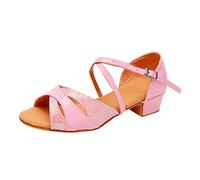Dance Shoes Black Sandals for Women Gladiator Women's Latin Satin Open Toe Heels Ballroom Salsa Bachata Tango Practice Party Performance Dancing Wedge Line Jazz Cross Strap Split Sole Pu Pink-a Size 4