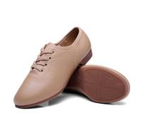 Dance Shoes for Women Comfort Leather Line Dancing Teacher Jazz Shoes Performance Practice Lace Up Low Heel Ballet Shoes Khaki