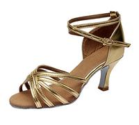 Dance Shoes for Women Open Toe Modern Samba Tango Latin Salsa Character Practice Shoes Ladies Evening Party Dancing Shoes (Gold, 3.5)