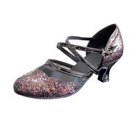 Dance Shoes for Women Sandals Stiletto Heels Women's Mid Low Heel Salsa Tango Ballroom Latin Party Outdoor Wedge Comfortable Glitter Closed Toe Samba Waltz Social Dancing Sexy Naughty High Black a