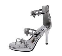 Dance Shoes for Women Wedge Sandals Black High Heels Ballroom Latin Dancing Indoor Yoga Silver Open-Toed Womens Sexy Ladies Modern Sequined Leather Pointed Toe Kitten Heel Silver #1 Size 5