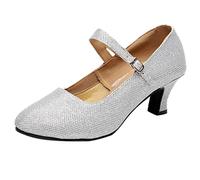 Dance Shoes Gladiator Sandals for Women Ballroom Latin Dancing High Heels Indoor Yoga Silver Open-Toed Womens Wedge Comfortable Women's Glitter Closed Toe Tango Salsa Samba Waltz Social C-Silver Size