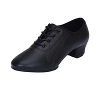 Dance Shoes Men's Black Leather Lace Up Standard Dance For Latin | Jazz Shoes Men's PU Leather Low Heel Soft Sole Flexible Suitable for Men Training Dance and Performance