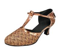 Dance Shoes Standard & Latin Women's Closed Toe High Heel Glitter Salsa Tango Ballroom Latin T-Strap Dance Shoes High Heel Shoes Salsa Tango Modern Ballrom Latin Dance Shoes, Coffee A, 7 UK