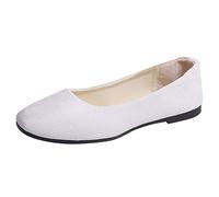 Dance Shoes Women's Closed, Slip-On Shoes Women's Summer, Large Size Non-Slip Flat Single Shoes Plain Work Shoes Lightweight Breathable Walking Shoes Casual Shoes Leather Shoes, White, 2/2.5 UK