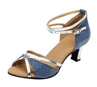 Dance Shoes Women's Comfortable Silver Glitter Stiletto Shoes Evening Shoes Latin Diamond Glitter Shoes Strappy Pumps Sequins Festive Closed Bridal Shoes with Heel Ball Shoes, 06 Blue, 6 UK