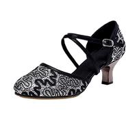 Dance Shoes Women's Elegant Dance Heels Women's with Cross Strap Buckle Dance Shoes Sequins Shoes Sandals with Heel Social Wide Sandals for Weddings and Parties, a, 8.5 UK