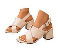 Dance Shoes Women's Flat Size 42, Women's Sandals Elegant Wedding Soft Sole Block Heel Sandals Classic Pumps Simple Strappy Sandals Fashionable Summer Sandals Comfortable Casual Sandals, White, 9 UK