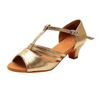 Dance Shoes Womens Sandals Comfortable Heels for Women Women's Latin Satin Open Toe Ballroom Salsa Bachata Tango Practice Party Performance Dancing Black Kitten Mid Low Heel Outdoor Gold-B Size 6