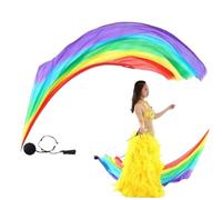 Dance Silk Veil,Dance Silk Veil Poi,Colorful Silk Poi Flags with Poi Ball - Elegant Belly Dance Poi Streamer, Gradual Colors Silk Scarf Veil for Arts, Worship and Dance Practices, colourfull, L