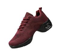 Dance Sports Shoes Women's Jazz Dance Sneakers Comfortable Dance Trainers Lightweight Breathable Lady Platform Shoe Outdoor Mesh Trainers for Gym Sport Aerobics Cheerleading Training Dance Maroon Red