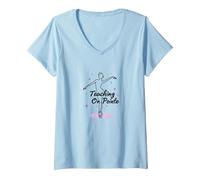Dance Teacher Teaching On Pointe Ballet Instructor Gift V-Neck T-Shirt, Women, Baby Blue, S