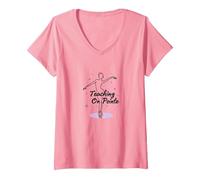 Dance Teacher Teaching On Pointe Ballet Instructor Gift V-Neck T-Shirt, Women, Pink, S
