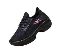 Dance Trainers for Women with Spin Spot Split Sole Jazz Trainers Women Breathable Mesh Athletic Footwear Lace Up Shock Absorption Sneakers Wear-Resistant Practice Pumps Platform Casual Shoes Black