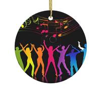 Dance with Music Print Christmas Tree Ceramic Hanging Round Shaped Christmas Tree Pendants Family Gatherings Holiday Party Decor.