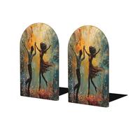 Dance With Music Print Wooden Bookends,Metal Base,Decorative Book Stopper For Home Office