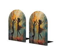 Dance With Music Print Wooden Bookends,Metal Base,Decorative Book Stopper For Home Office