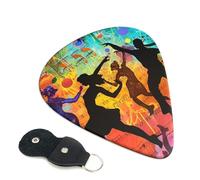 Dance With Music Printed Guitar Picks, 6 Pack with Leather Keychain Pick Holder - 0.46mm, 0.71mm, 0.96mm Assorted Thickness for Acoustic Ukulele, Electric Guitar, Acoustic Guitar, Bass