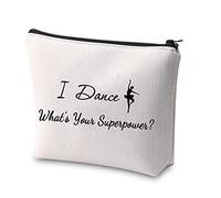 Dancer Gift I Dance What's Your Superpower Makeup Bag Ballerina Girls Dance Cosmetic Bag Gift for Dance Recitals, Dance Teams and Dance Teachers, Beige