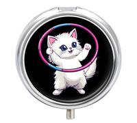 Dancer Hula-Hooper Cat Pill Box 3 Compartment Small Portable Medicine Case Pill Organizer for Pocket Purse