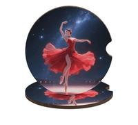 Dancer on Star Stage Car Cup Holder Coasters 2-Pack Absorbent Wood & Cork Coasters for Car Cup Holders, Festive Car Accessories for Women & Men