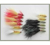 Dancer trout flies, pack of 12, White,Fire and Black size 10, Dancer Flies (Barbed)