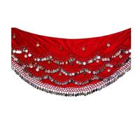 Dancers World ltd Belly Dance Hip Belt Scarves Dancing Costume Coin Hip Scarves Belts (Red Silver), M/L - UK 14 - 16/18 (VSB012)